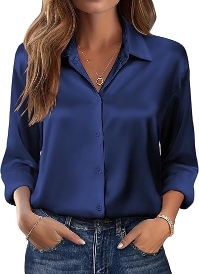 Womens Tops Long Sleeve Satin Silk